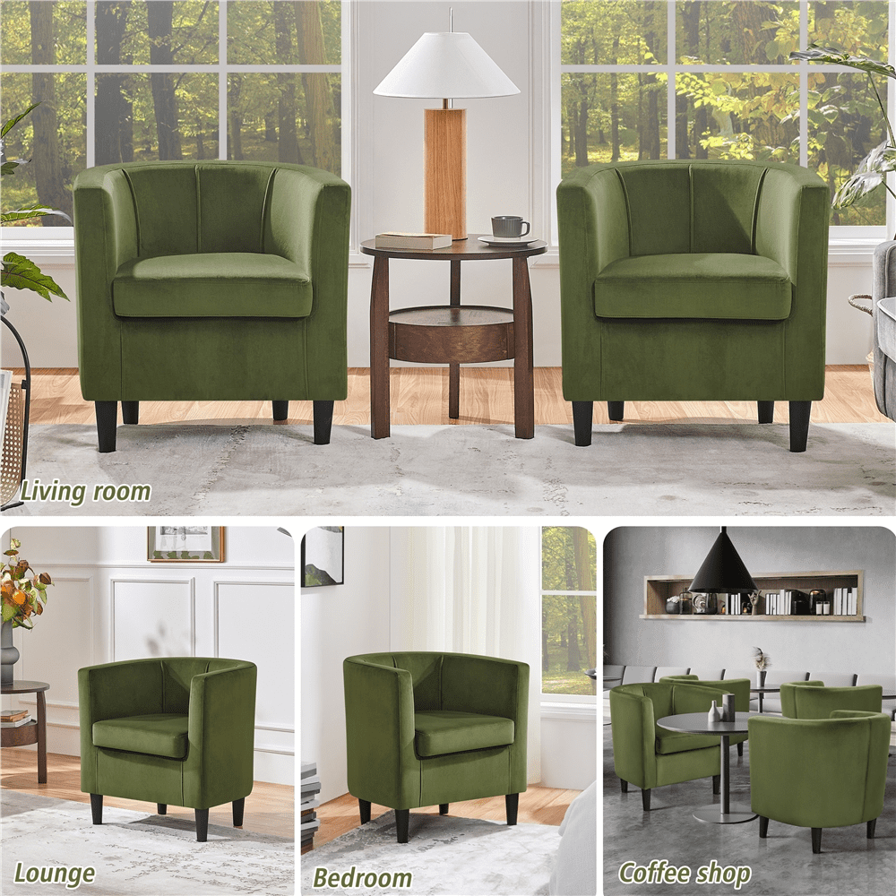 Alden Design Upholstered Barrel Accent Chair for Livingroom, Olive Green Velvet