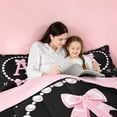 thumbnail image 4 of meiyoeat Bowknot Letter Print A Full Size Comforter Sets For Girls,Girly Pink Bow Bedding Comforter Set For Kids,Pink Reversible,3pcs, 4 of 7