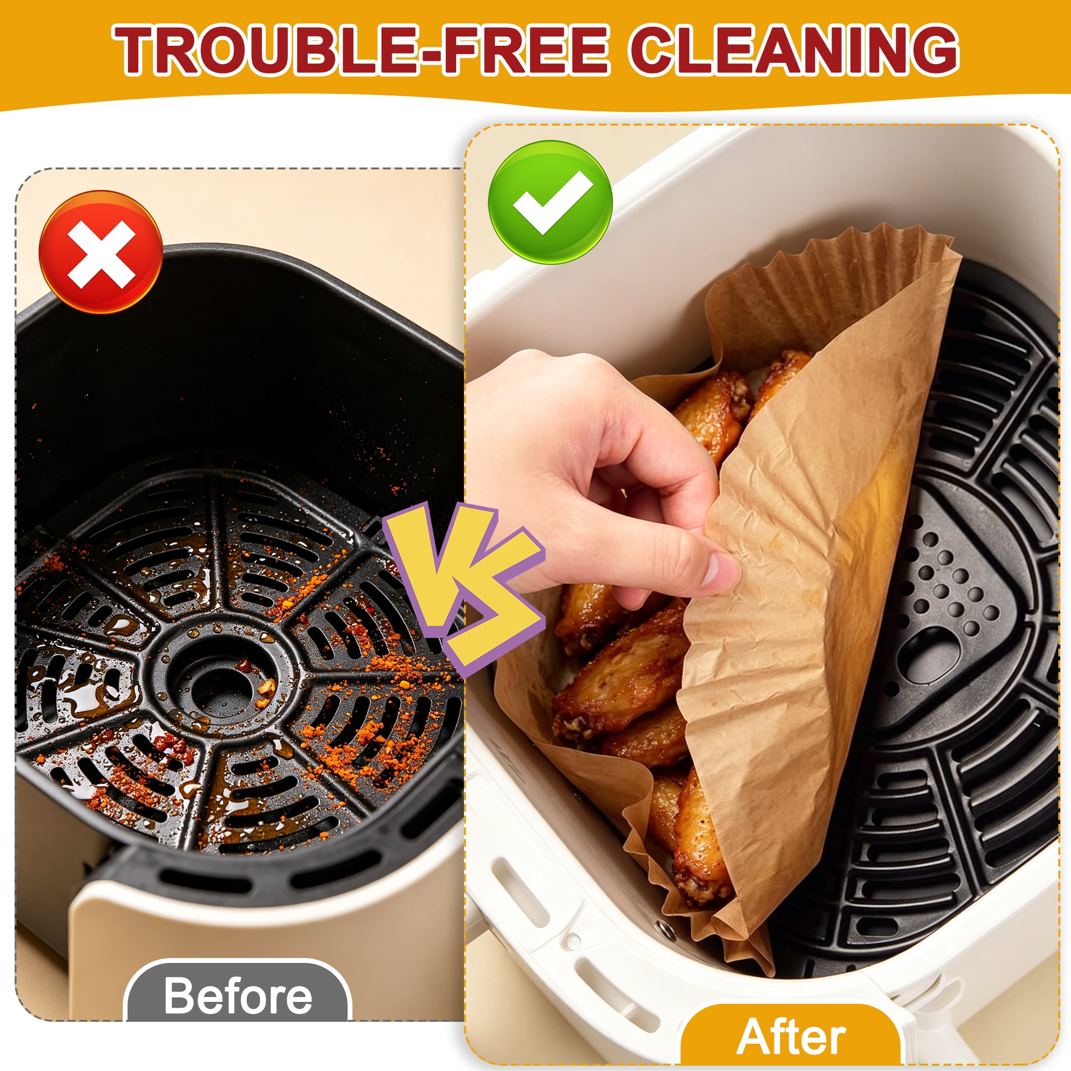 GARITIN Air Fryer Liners 150PCS Square Disposable Airfryer Liners Paper, 8x8 Inch Non-Stick Parchment Paper Sheets, Air Fryer Accessories for Baking Camping BBQ Fits 5-8 QT Airfryer Basket