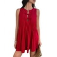 thumbnail image 3 of Womens Tie Front Mini Dress Summer Sleeveless Pleated Casual Loose Babydoll Dresses Red M, 3 of 9