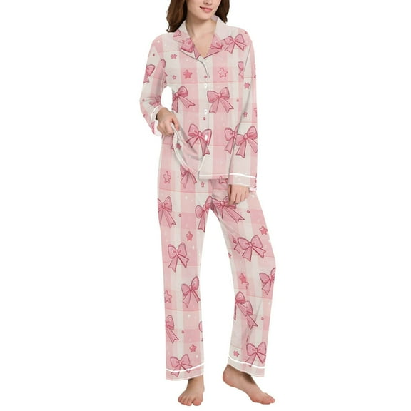 joogoo Pajamas Set for Women Cute Star Bows Long Sleeve Pjs Loungewear L