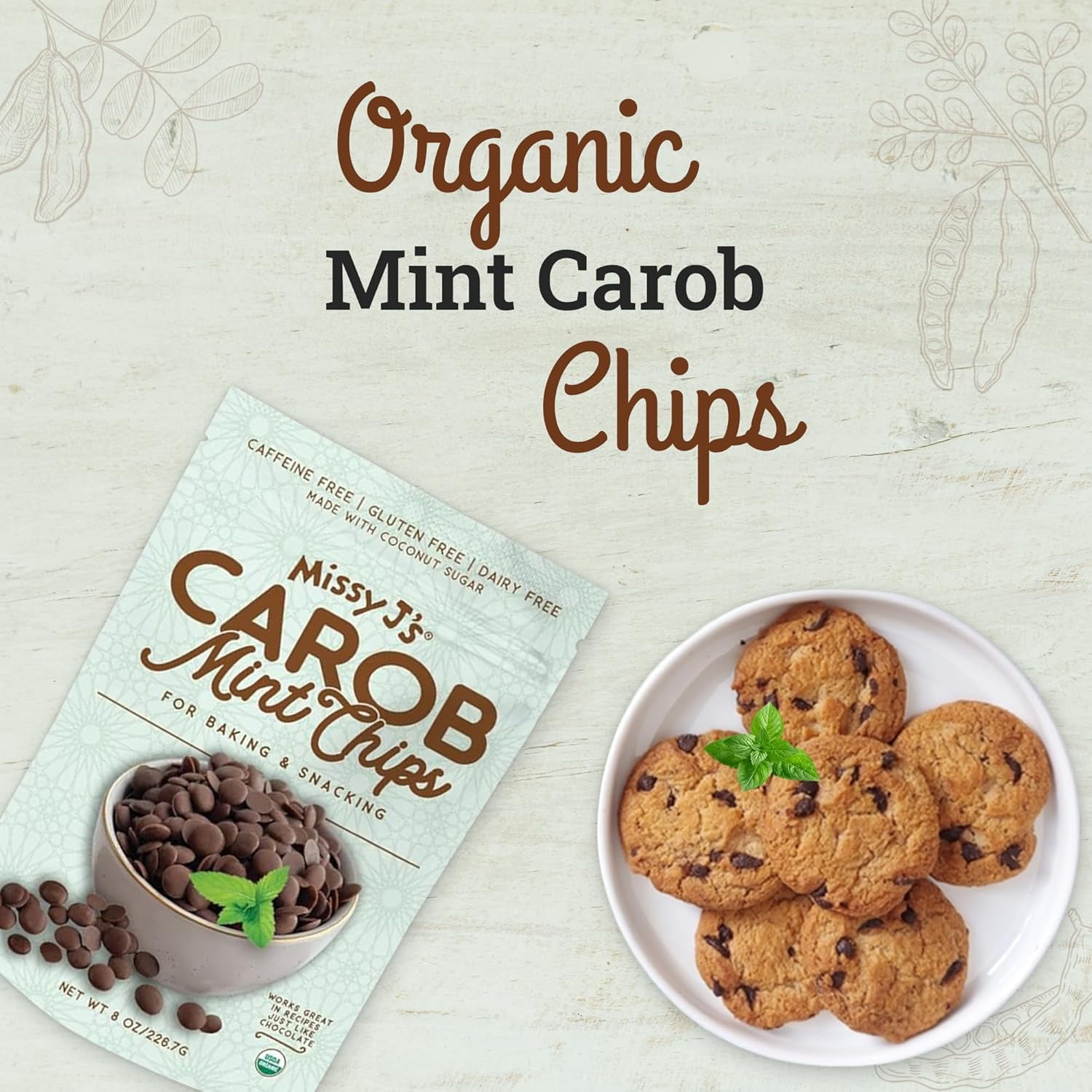 Missy J’s Organic Mint Carob Chips Gluten-Free Snacks Healthy Desserts for Baking & Snacking 3 Pack