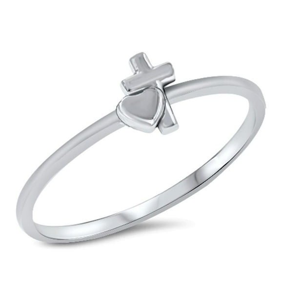Heart Cross High Polish Dainty Ring .925 Sterling Silver Band Jewelry Female Male Unisex Size 5