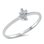 Heart Cross High Polish Dainty Ring .925 Sterling Silver Band Jewelry Female Male Unisex Size 5