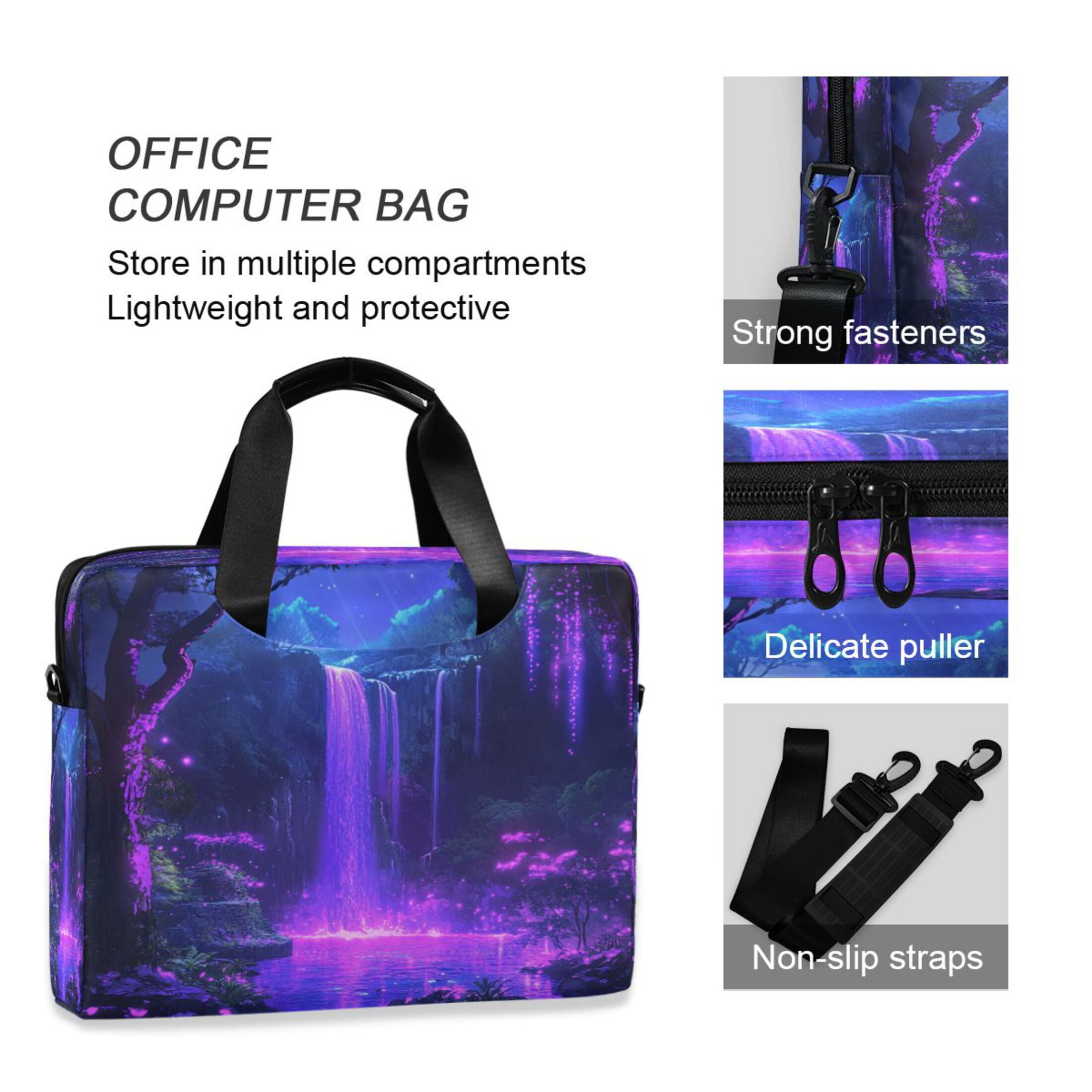 16" Laptop Tote Bag Laptop Sleeve Case Computer Briefcase for Work & Travel Purple Neon Waterfall