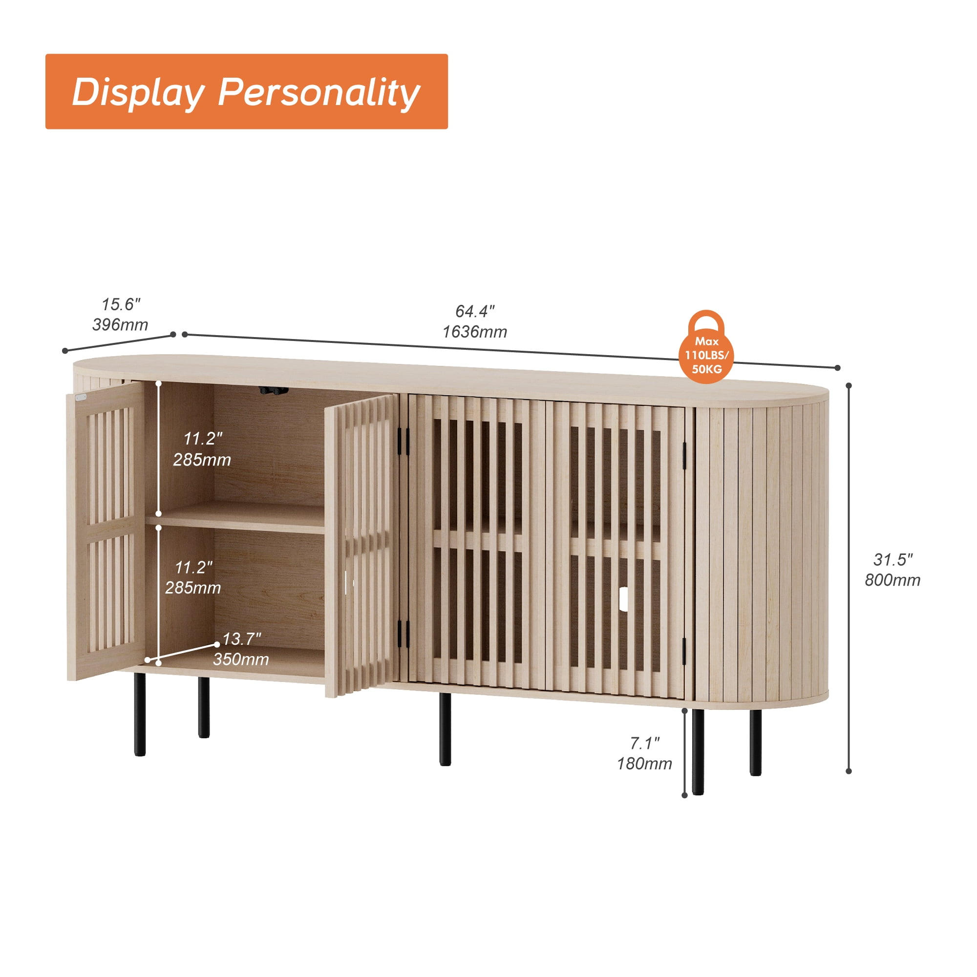 WAMPAT Fluted TV Stand for 75 Inch TV, Modern Entertainment Center with Storage, Wooden Media Console with Pop-up Doors for Livingroom, Bedroom, Natural