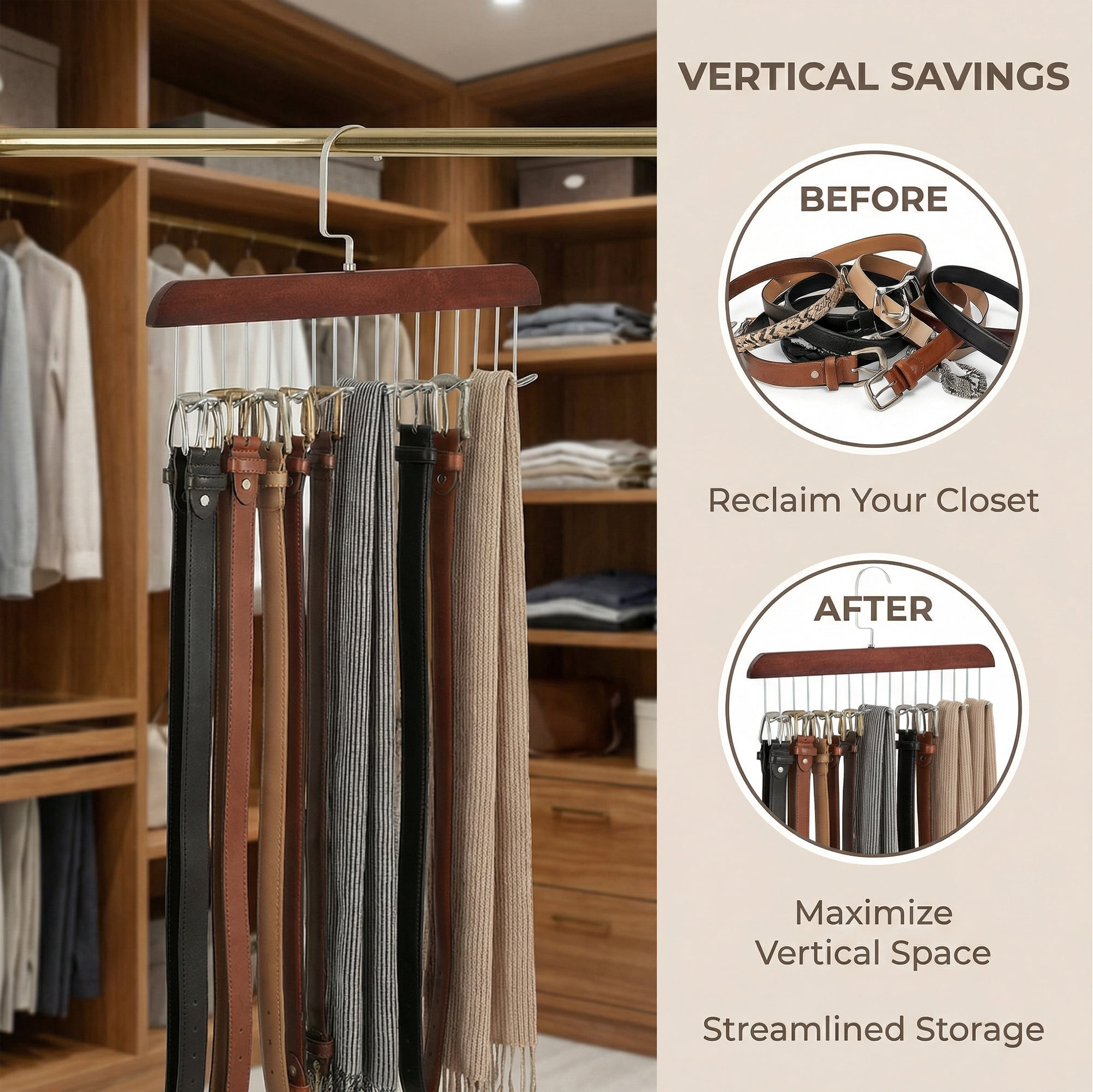 Unique Bargains 2Pcs Bra Wood Tank Top Hangers With 8 Hooks Vintage 11x7.1x0.5in