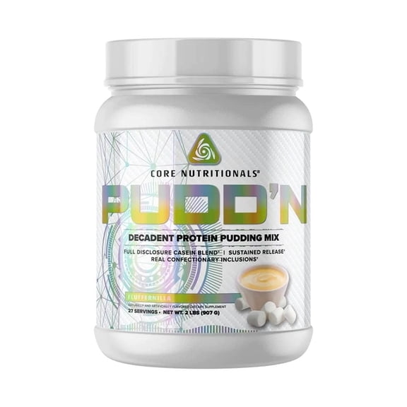 Core Nutritionals Pudd'n, Decadent Protein Pudding Mix, Full Disclosure Casein Blend, Sustained Release, 20G Protein, 27 Servings (Fluffernilla, 2 lb)