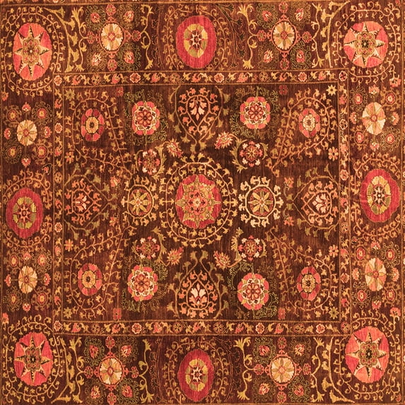 Ahgly Company Indoor Square Oriental Orange Traditional Area Rugs, 3' Square