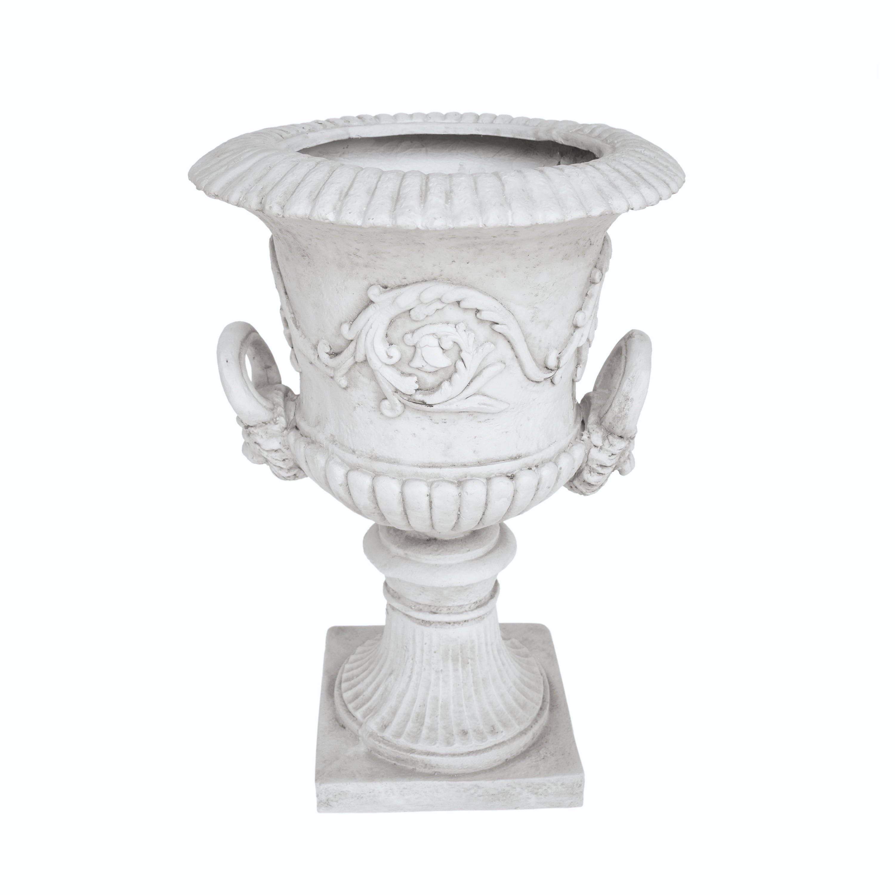 Alena Outdoor Light Weight Concrete Chalice Garden Urn Planter, Antique White