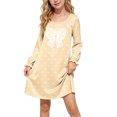 thumbnail image 2 of Fesfesfes Kids Girls Cute Single Bow Print Satin Dress Long Sleeve Round Neck Soft Silky Lightweight Pullover for Casual Home Daily Wear Ages 5-15 Years, 2 of 8