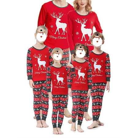 

XBTCLXEBCO Christmas Matching Family Pajamas Set Christmas Pjs Long Sleeve Holiday Sleepwear