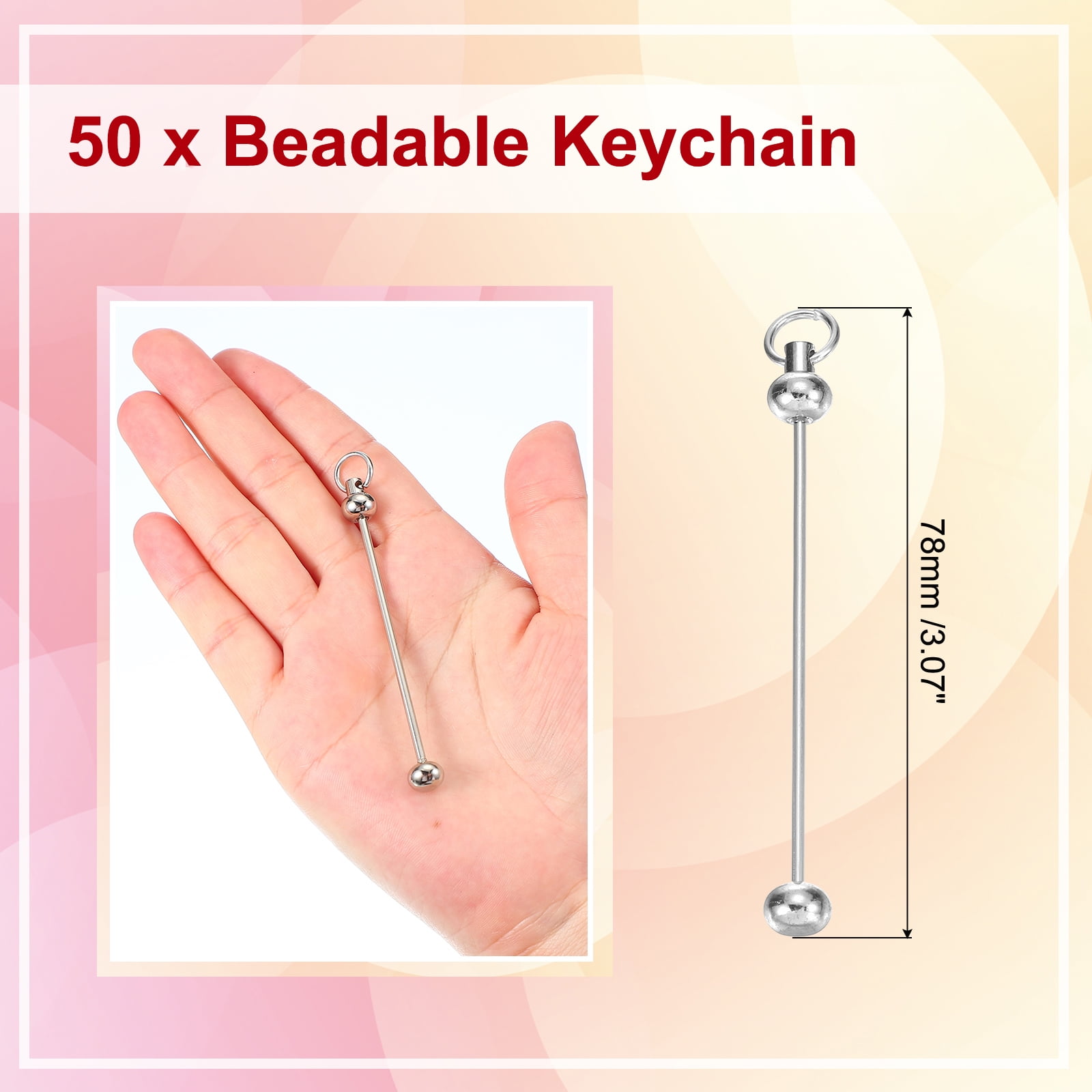 Uxcell Beadable Keychain Bars, Metal Beaded Keychain Blanks Bulk Making Supplies Kit for Pendant DIY Art Crafts Silver Plating