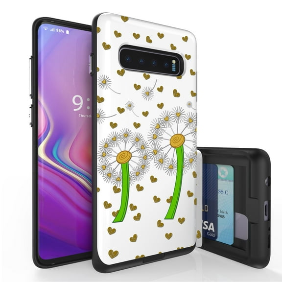 Galaxy S10  Case, Duo Shield Slim Wallet Case   Dual Layer Card Holder For Samsung Galaxy S10  [NOT S10 OR S10e] (Released 2019) Dandelion Love