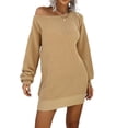 thumbnail image 2 of ZAXARRA Femmes hors Robe Pull Épaule Manches Longues Couleur Unie Robe en Tricot en Vrac Automne Mini Robe, 2 of 5