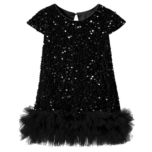 GXWEA Toddler Party Dress Black Toddler Dress Toddler Girls Sequin Dress A-Line Sparkly Sleeveless Wedding Gown Party Dresses For Girls 6-7 Years