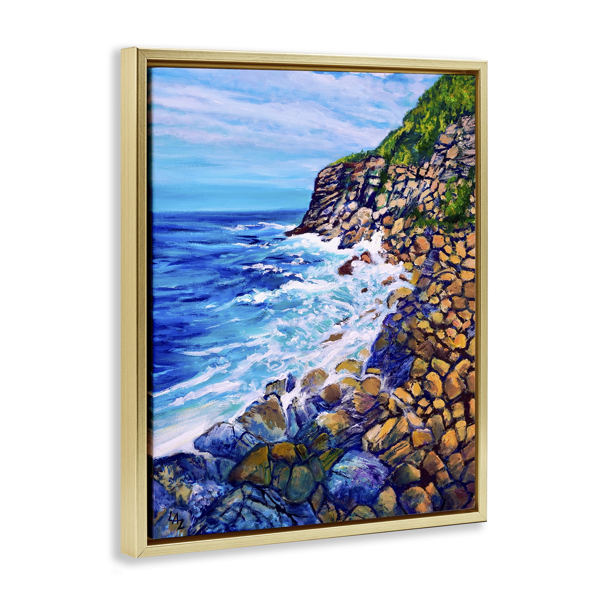 Stupell Industries Cliffside Ocean Spray Gold Framed Floater Canvas Wall Art, design by Lee Ann Zirbes