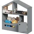 thumbnail image 6 of Senfot 2-Tier Kids Bookshelf & Toy Storage Organizer with Built-In Motion Sensor Light Wooden House-Shaped Book Rack, Grey, 6 of 6