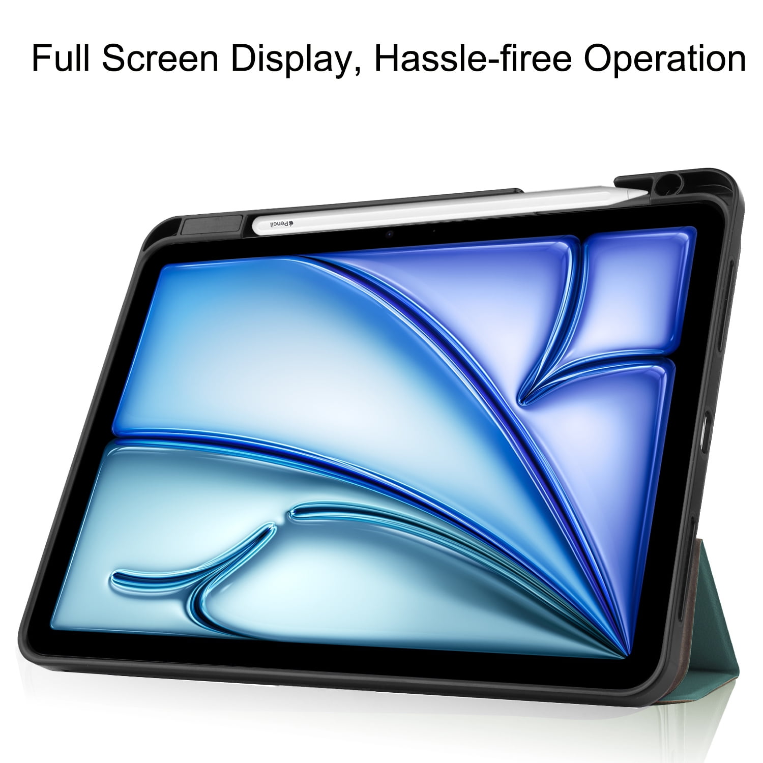 SaniMore for Apple iPad Air 11 (2024) Case, Auto Sleep/Wake, PU Leather Case with Tri-Fold Kickstand & Pencil Holder Shockproof Protective Cover for Women Men, Darkgreen