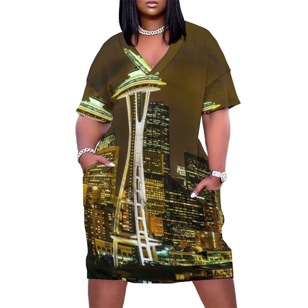 Fwc-vestido holgado de verano para mujer ropa de noche con bolsillo Aguja Espacial 0765
