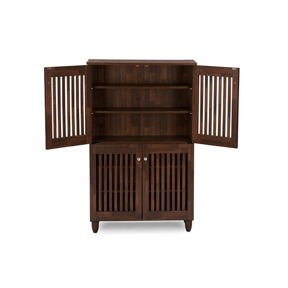 Baxton Studio Fernanda Modern 4-Door Oak Brown Wooden Shoe Cabinet