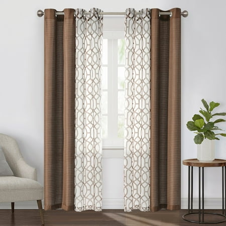 Mainstays Kingswood 4 Piece Curtain Set, Chocolate, 27.5x84