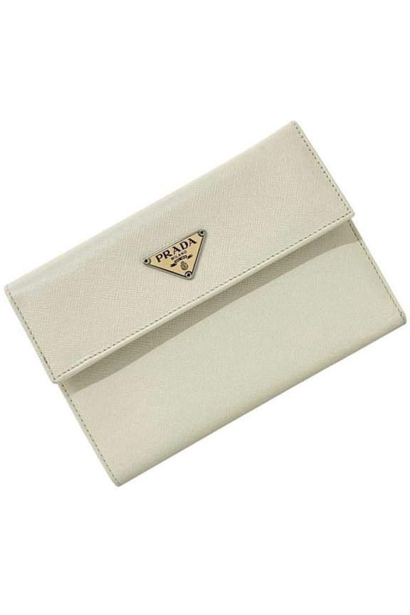 Pre-Owned Prada Tri-fold Wallet, White, TALCO M510A, Saffiano Leather, Size 8, PRADA