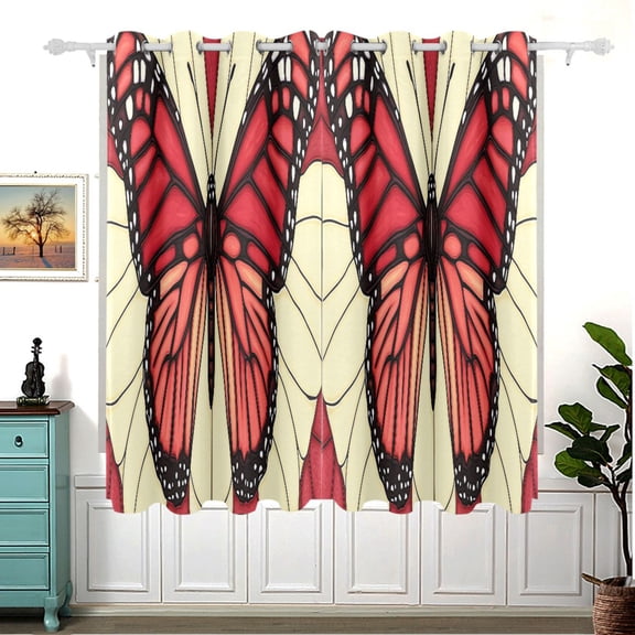 Stained Glass Butterfly Pattern Thermal Blackout Curtains 63x55 Inch 2 Panels Grommet Window Drapes for Bedroom Living Room