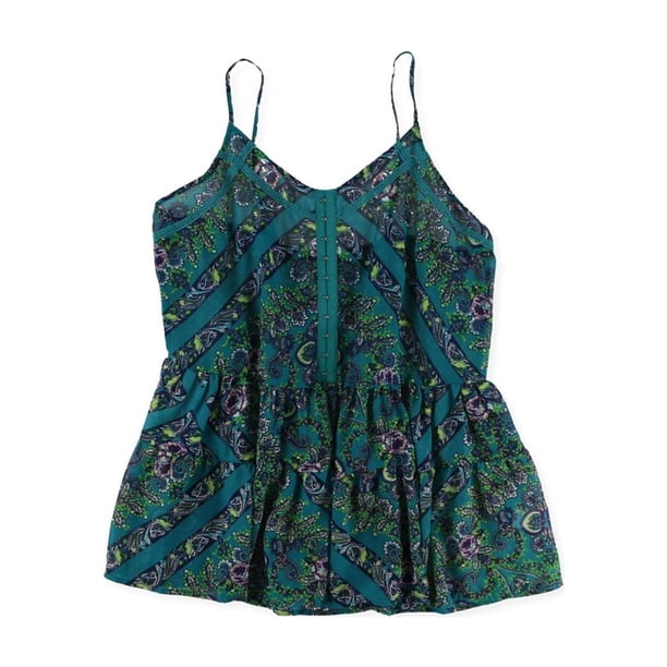 Blusa túnica de encaje Floral para mujer Aeropostale verde extragrande