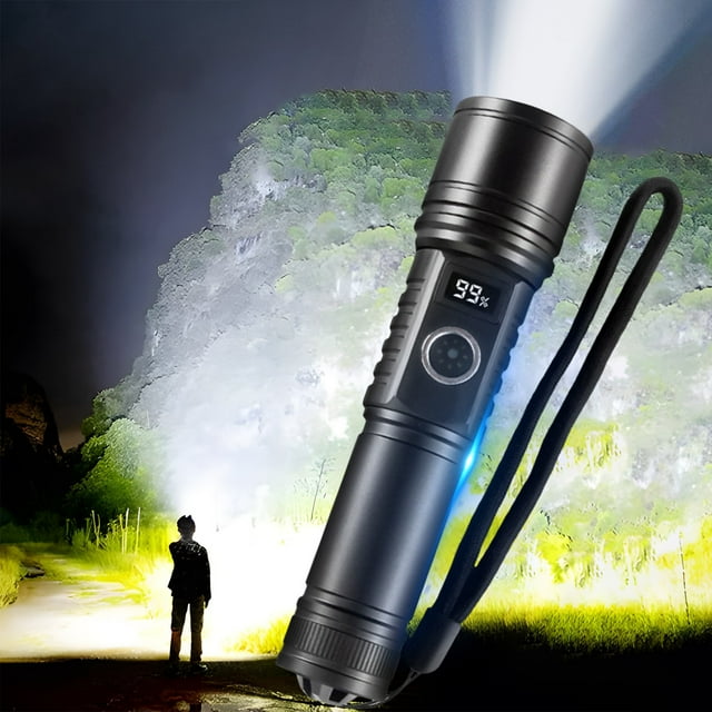 Mini linterna recargable LED | Linterna portátil recargable por USB con batería reemplazable | Multimodo de alto brillo | Pantalla LCD de batería | Emergencia de senderismo para acampar al aire libre