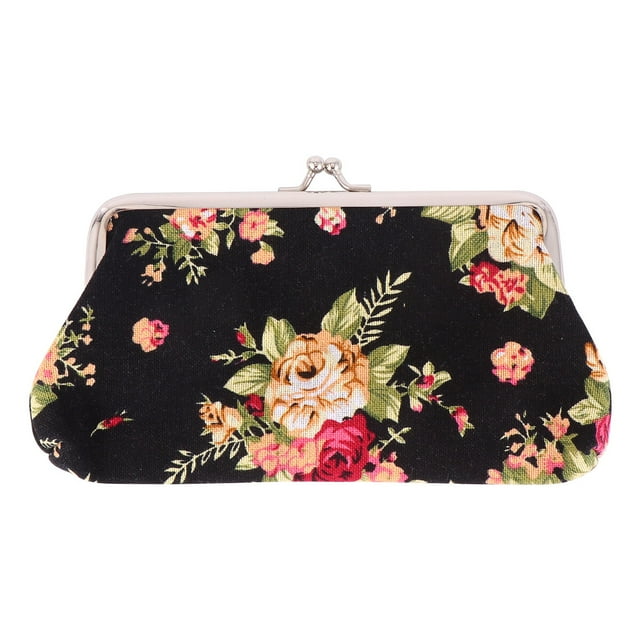 MasteelfCA Vintage Flower Wallet Lady Buckle Clutch Bag Rose Pattern Coin Purse for Woman