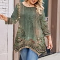 thumbnail image 4 of WTOBBY Women's Plus Size Floral Print 3/4 Sleeve Round Neck Tunic Top Loose Fit Tee for Full Figure Comfort and Fall Seasonal Fashion,Army Green L, 4 of 5