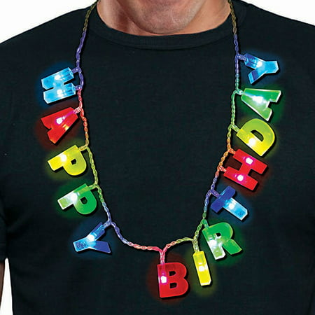 Light Up Happy Birthday Necklace - 16 Inch Glowing Novelty Party Jewelry