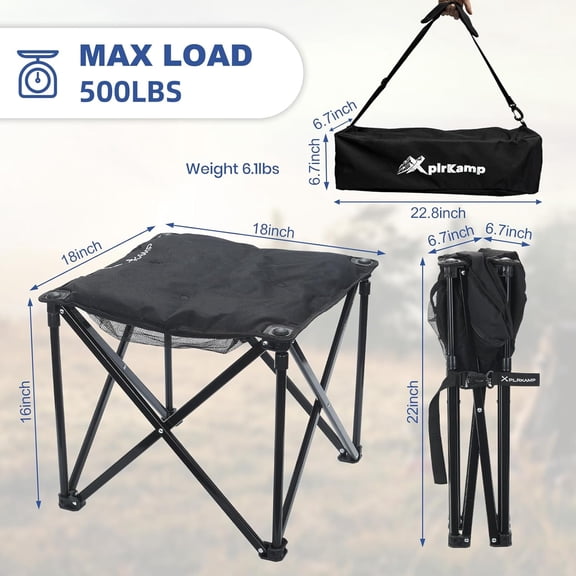 Padded Camping Stool 18 Inch Oversized Folding Footrest with Storage Net and Carry Bag for Outdoor Adventures