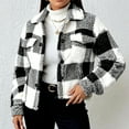 thumbnail image 5 of Nokdvo Winter Coats for Women Short Fleece Jacket Plaid Lapel Button Down Outwear Casual Long Sleeve Warm Fuzzy Teddy Coats with Pockets Black L, 5 of 5