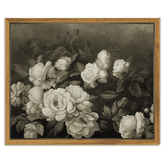 Drsoum Framed Floral Canvas Wall Art Vintage Classical Painting Retro Flower Room Decor for Kitchen Bedroom Office Hallway - 8x10in Natural Framed