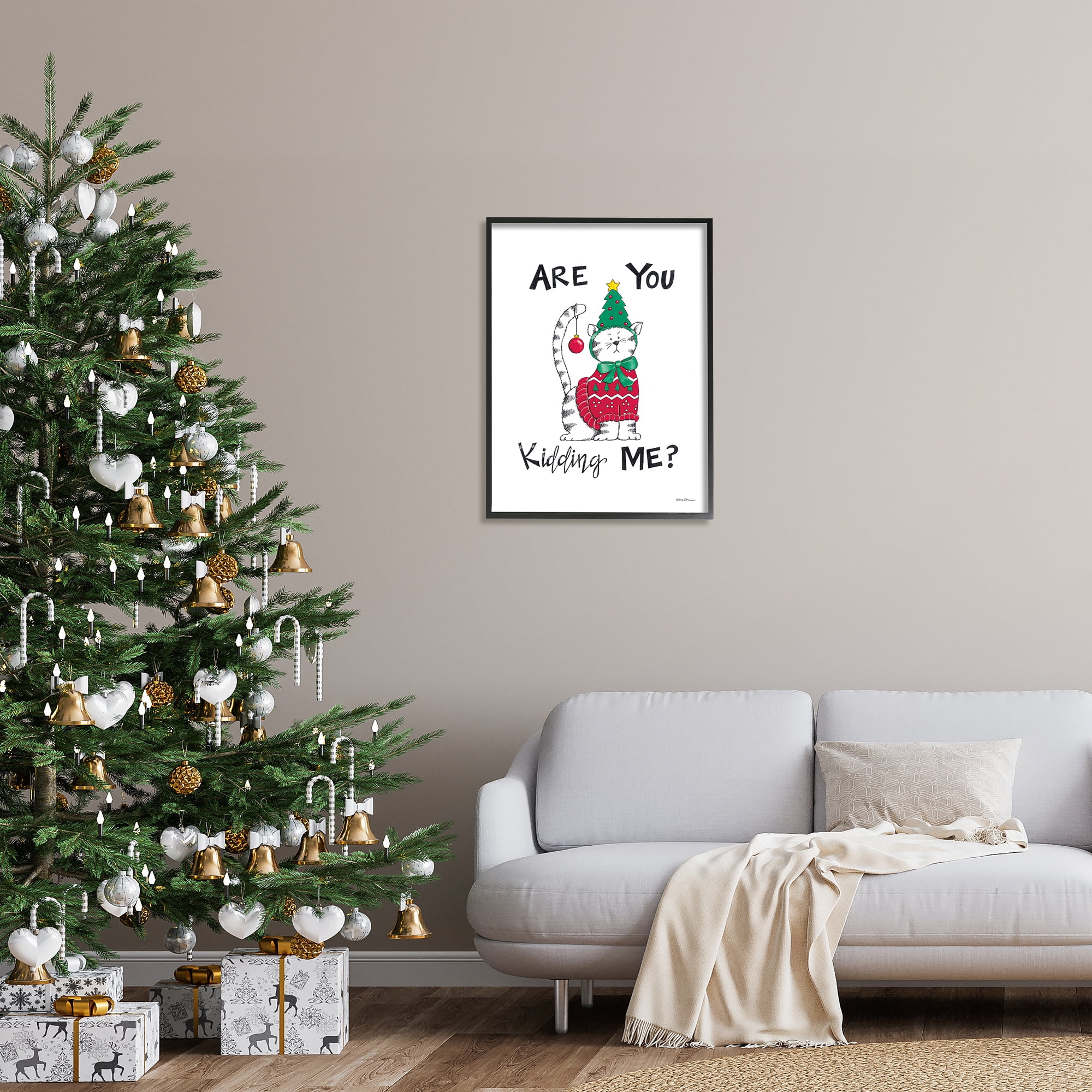 Stupell Industries Cat in Christmas Costume Holiday Painting Black Framed Art Print Wall Art, 24 x 30