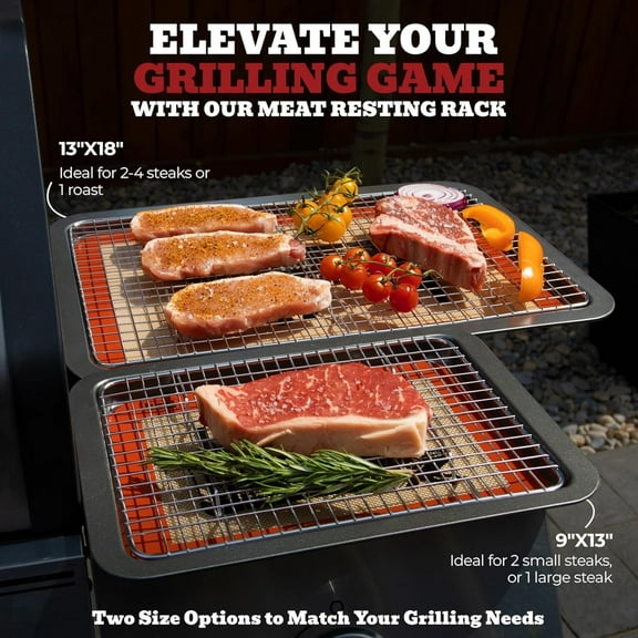 Meat Resting Pan - With Wire Rack and Silicone Baking Mat - Dishwasher and Oven Safe Stainless Steel, for Cooking and Cooling Steak, BBQ, Bacon, & More