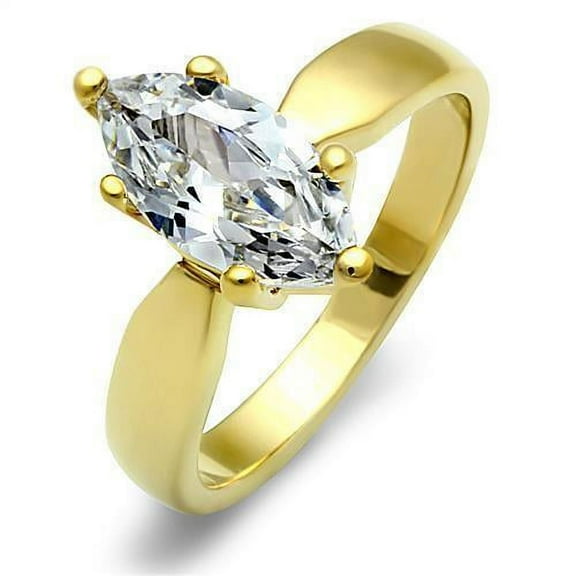 Womens Rings Gold Marquise Solitaire Stainless Steel Ring with AAA Grade CZ in Clear