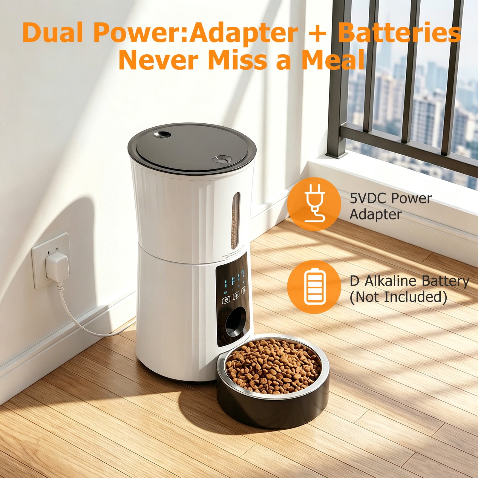 Atilioo Automatic Cat Feeder, 4L WiFi Pet Food Dispenser with App Control, Dry Food, Dual Power Supply, Timed Portion Control for Cats & Small Dogs, White
