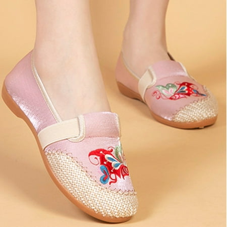

ERTUTUYI Ladies Shoes Ethnic Style Casual Shoes Animal Embroidered Elastic Strap Casual Shoes Pink 39