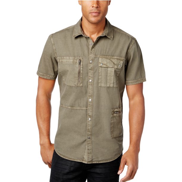 INC Mens Porter Multi-Pocket Button Up Shirt, Gris, XX-Large I-N-C Botones al frente
