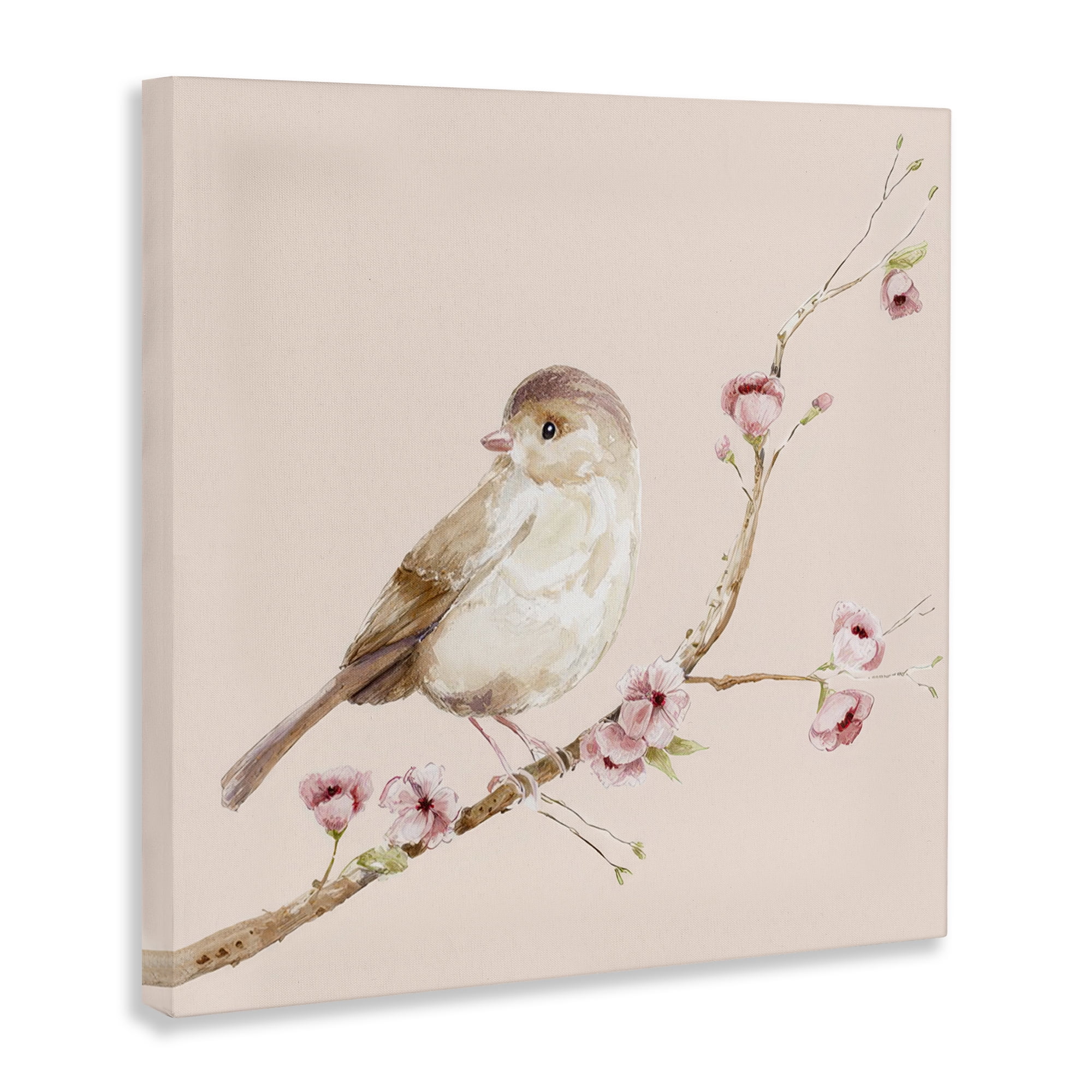 Sweet Brown Bird Perched Canvas Wall Art, design by Lisa Wehmeyer
