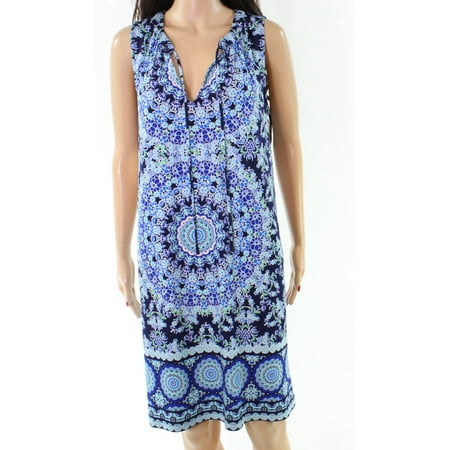Maggy London Chiffon Dress - Maggy London NEW Blue Floral Print Tie-Neck Women's 8 Sheath Dress