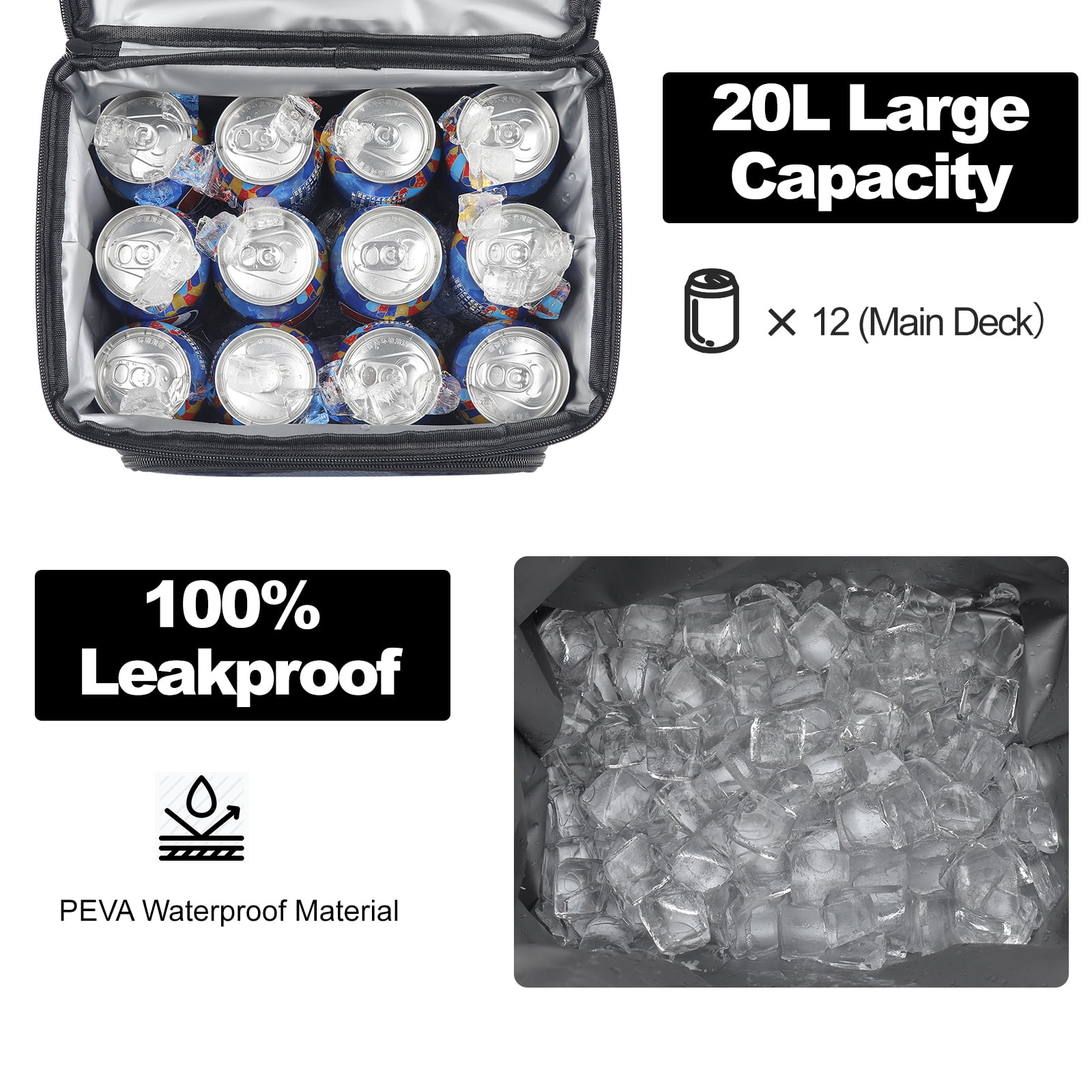 INSMEER Insulated 21 Qt Lunch Bag for Men, Leakproof with 3 Compartments, for Work, Beach, Picnic