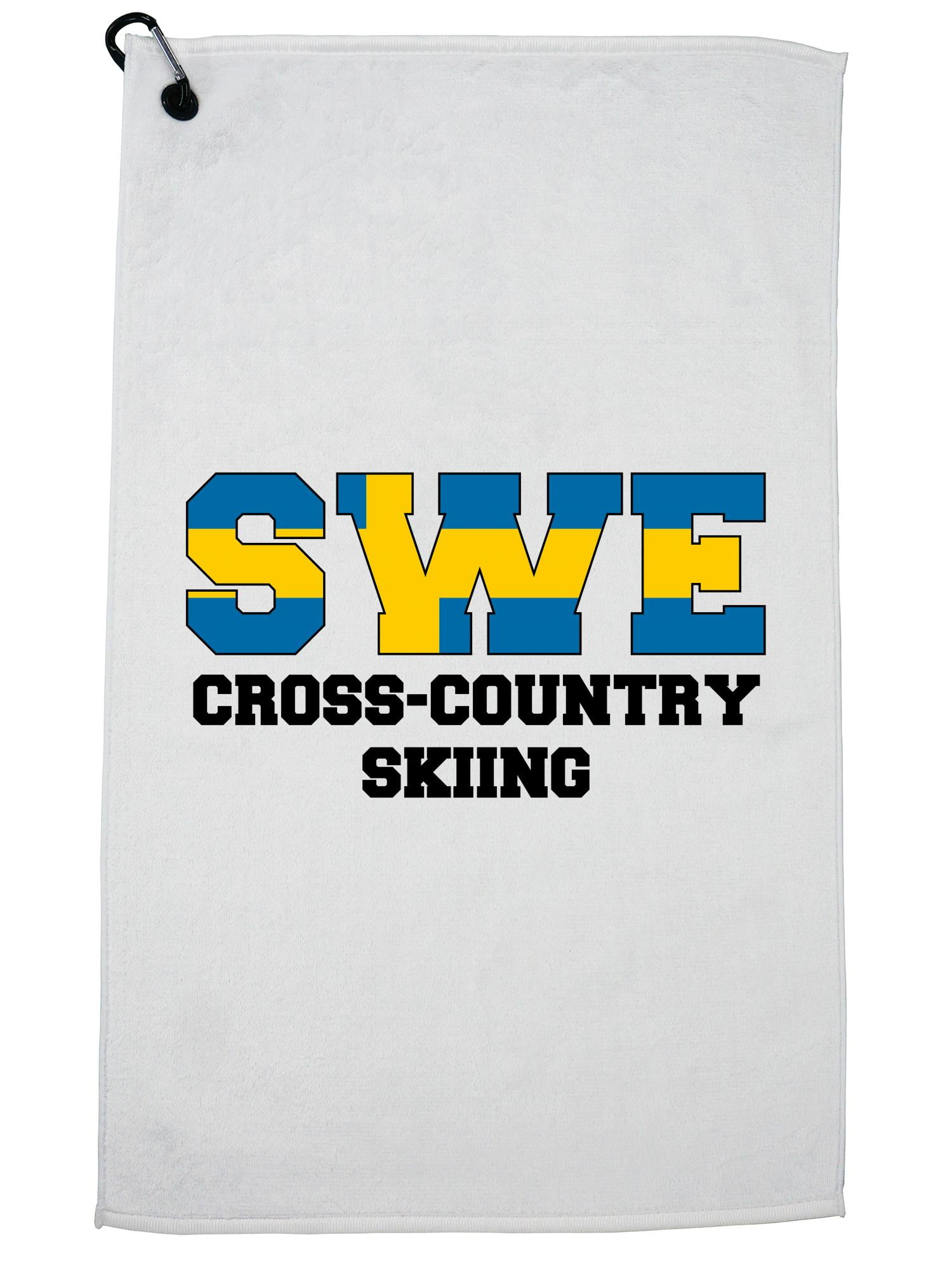 Swedish Cross-Country Skiing Winter Olympic SWE Flag Golf Towel with Carabiner Clip by Hollywood Thread