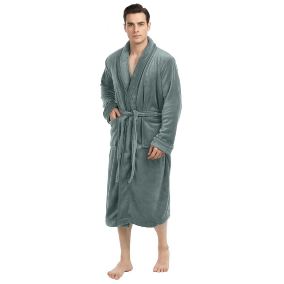 Bata de Baño NY Threads de Coral Fleece de Lujo para Hombre Gris Talla L-XL