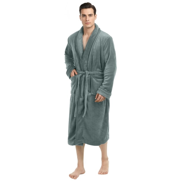 Bata de Baño NY Threads de Coral Fleece de Lujo para Hombre Gris Talla L-XL