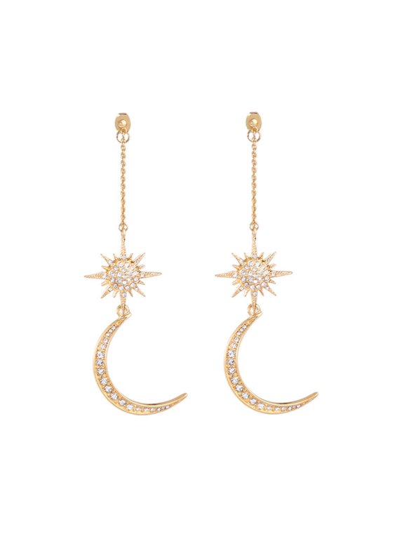 Goldtone Star Moon Drop Earrings