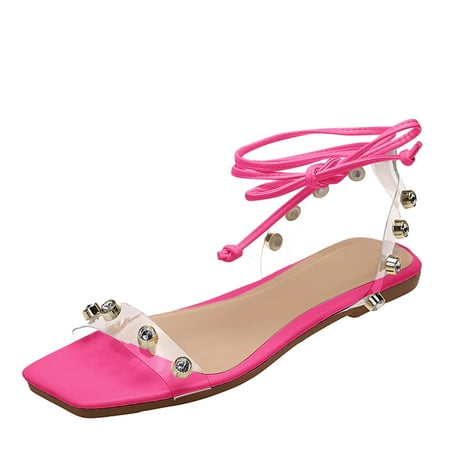 

Qufokar Boot Women Knee High S Sandals for Women Ladies Fashion Transparent Rhinestone Slip Sandals Ankle Strap Flat Sandals